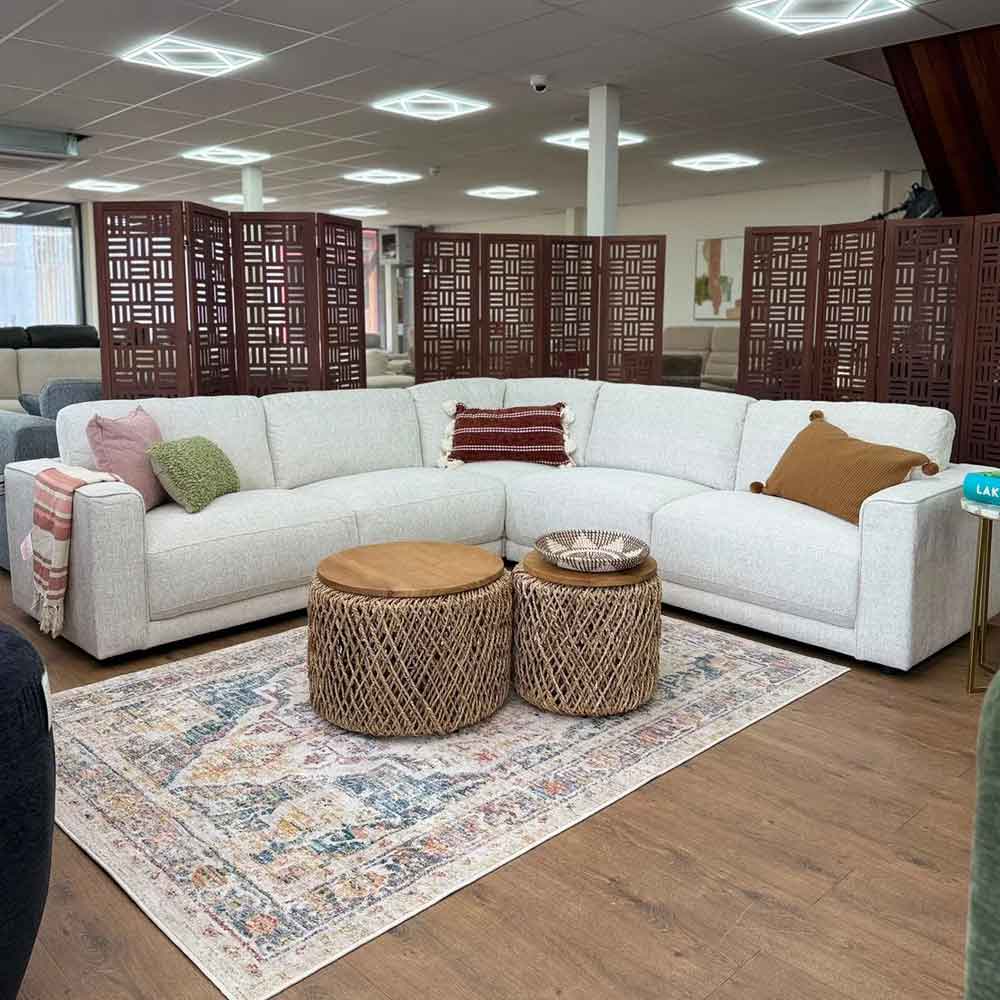 Marqen Fabric Corner Sofa in Light Beige