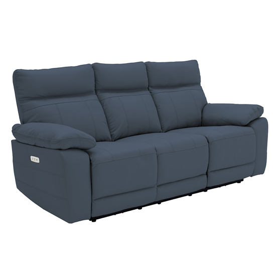Posit Electric Recliner Leather 3 Seater Sofa In Indigo Blue