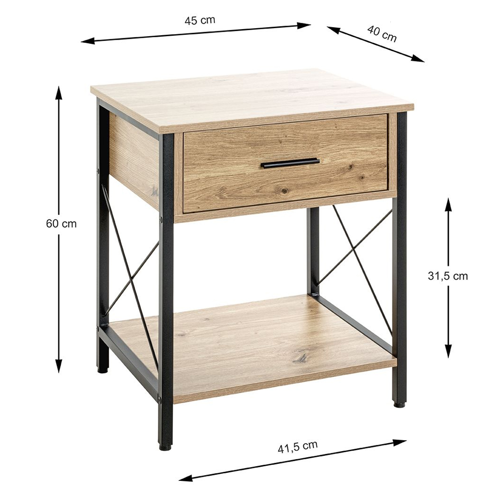 Marquette Wooden End Table With 1 Drawer In Oak And Black