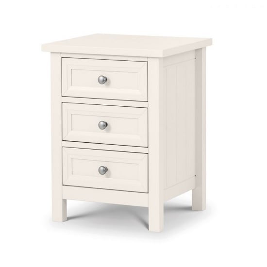 Photo of Madge wooden bedside cabinet in white with 3 drawers