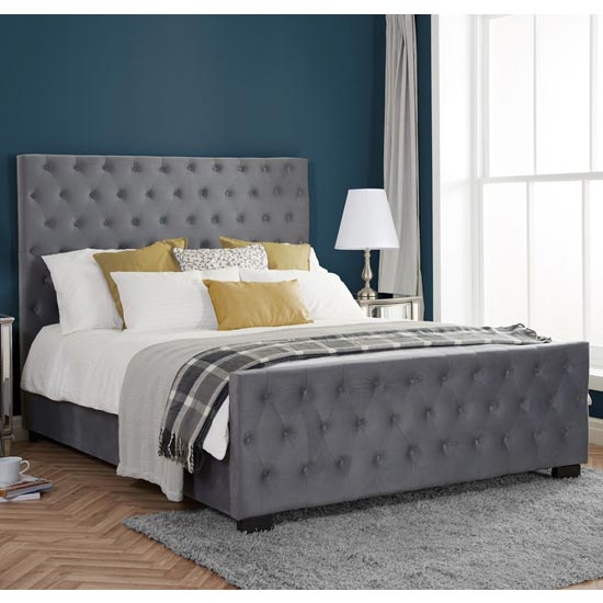Marquis Ottoman Fabric Double Bed In Grey Velvet Furniture in Fashion