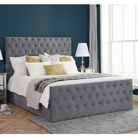 Read more about Marquis ottoman fabric king size bed in grey velvet