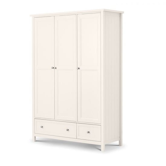 Madge Wooden Wardrobe Wide In White With 3 Doors and 2 Drawers