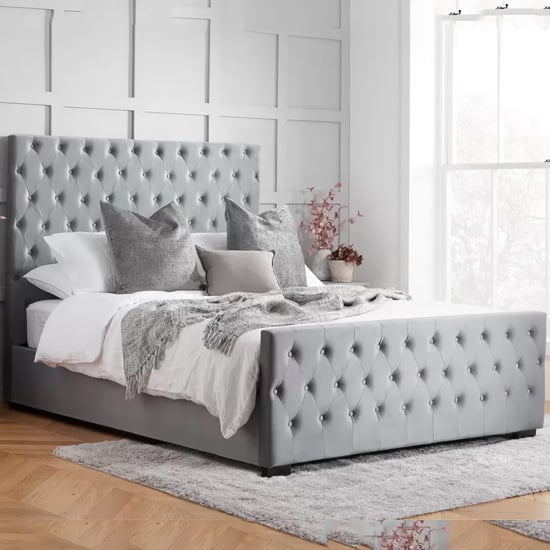 Marquise Fabric King Size Bed In Grey