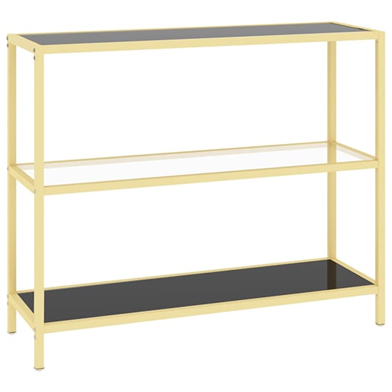 Marrim Black Glass Console Table With Gold Metal Frame_2