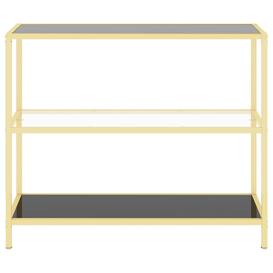 Marrim Black Glass Console Table With Gold Metal Frame_3