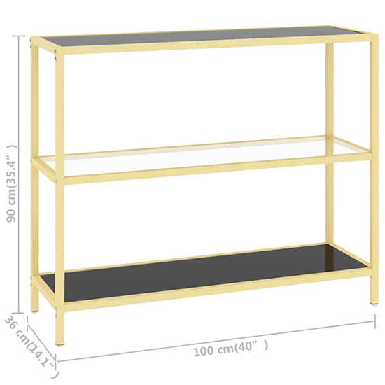 Marrim Black Glass Console Table With Gold Metal Frame_5