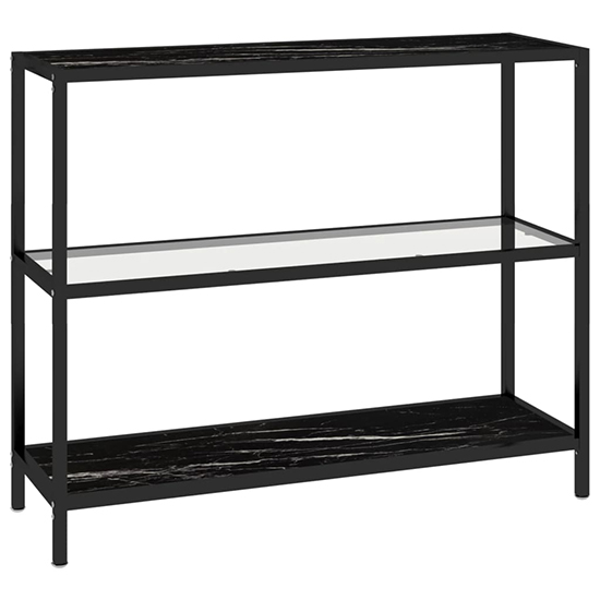 Marrim Black Marble Effect Glass Console Table With Black Frame_2
