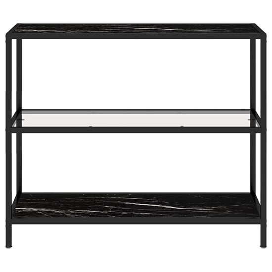 Marrim Black Marble Effect Glass Console Table With Black Frame_3