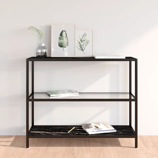 Read more about Marrim black marble effect glass console table with black frame