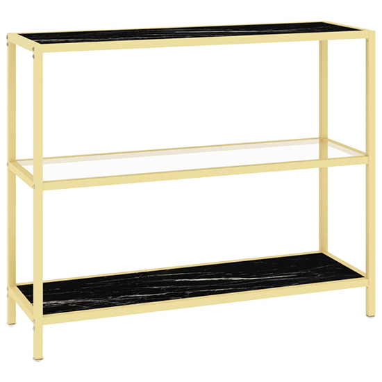 Marrim Black Marble Effect Glass Console Table With Gold Frame_2