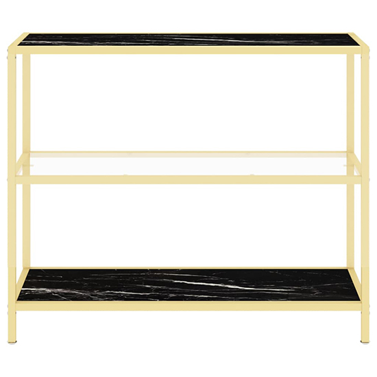 Marrim Black Marble Effect Glass Console Table With Gold Frame_3