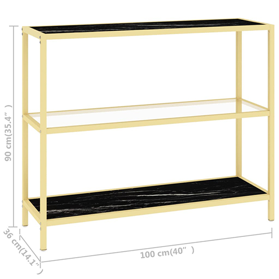 Marrim Black Marble Effect Glass Console Table With Gold Frame_5