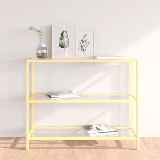Marrim Clear Glass Console Table With Gold Metal Frame
