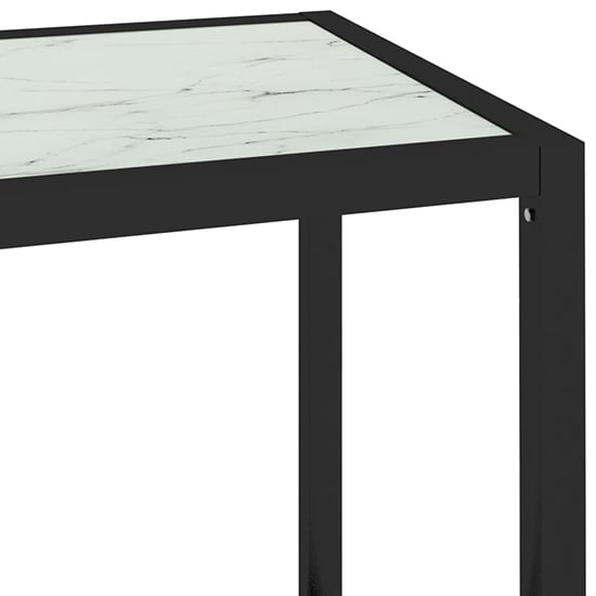Marrim White Marble Effect Glass Console Table With Black Frame_4