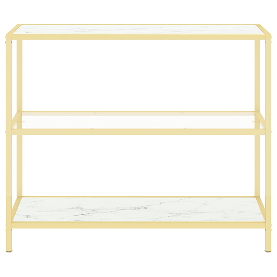 Marrim White Marble Effect Glass Console Table With Gold Frame_3