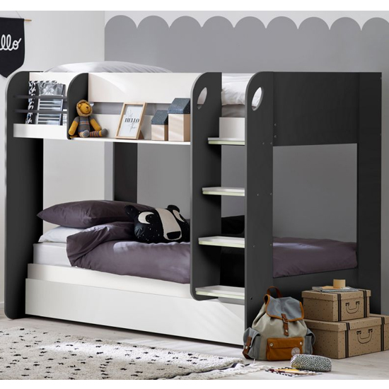 Photo of Mars wooden bunk bed with underbed in charcoal and white