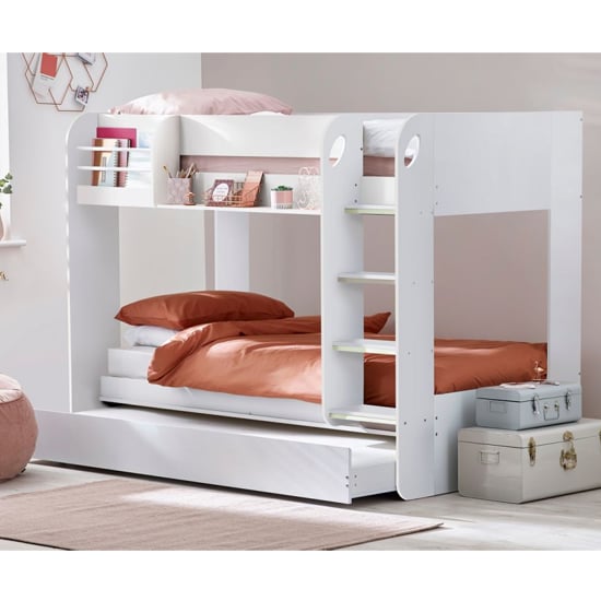 Product photograph of Mars Wooden Bunk Bed With Underbed In Pure White Effect from Furniture in Fashion