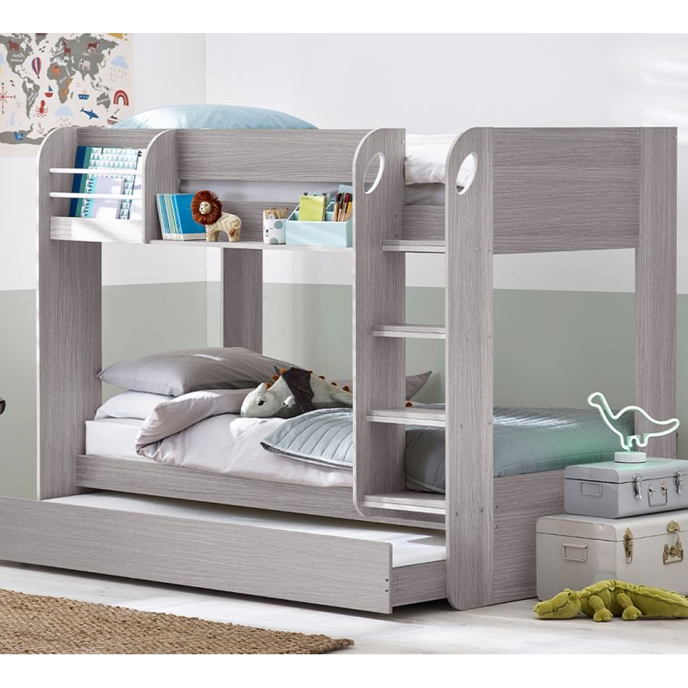 Mars Wooden Children Bunk Bed With Ladder In Grey Oak