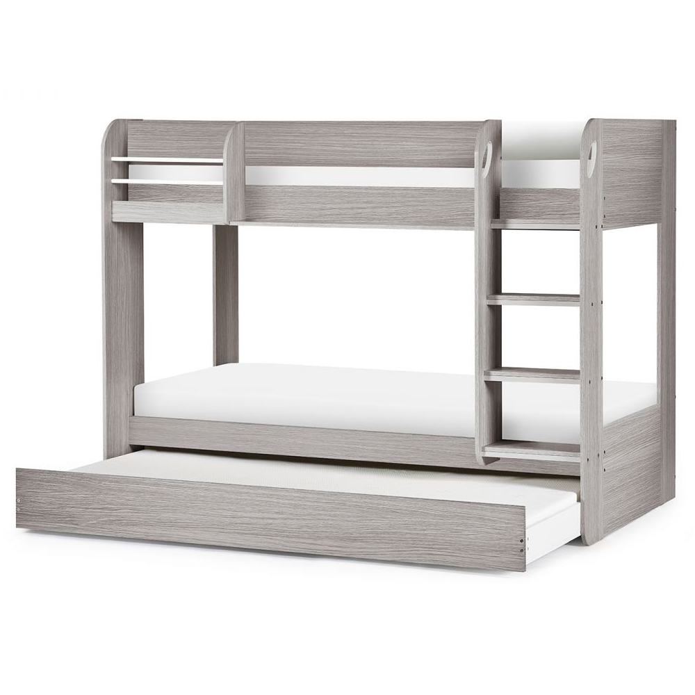Mars Wooden Children Bunk Bed With Ladder In Grey Oak