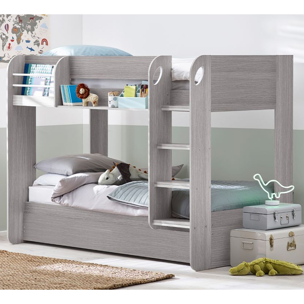 Read more about Mars wooden children bunk bed with ladder in grey oak