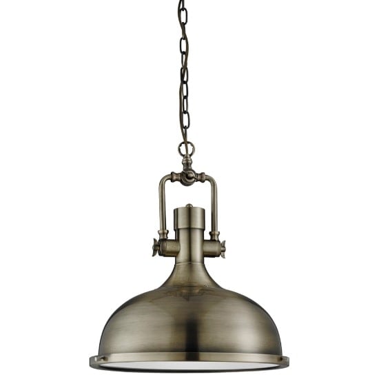 Photo of Mars industrial antique brass pendant light with frosted diffuse