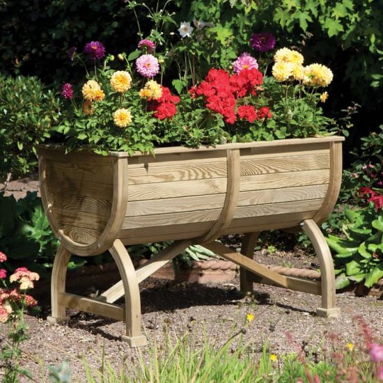 Marsden Wooden Barrel Planter In Natural Timer