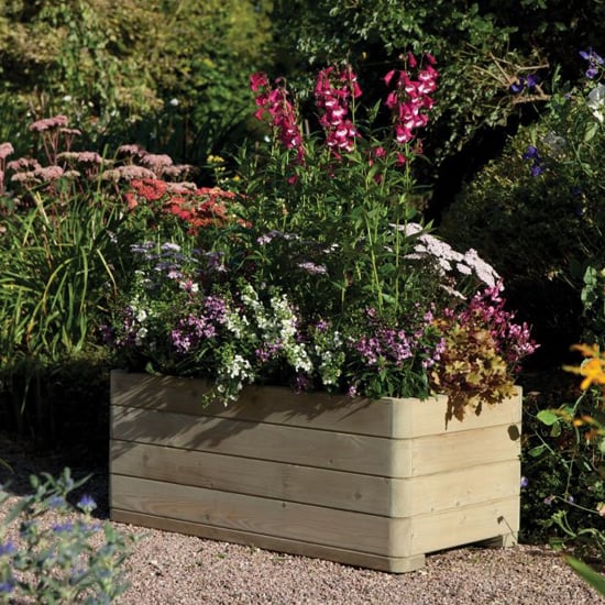 Marsden Rectangular Wooden Planter In Natural Timer