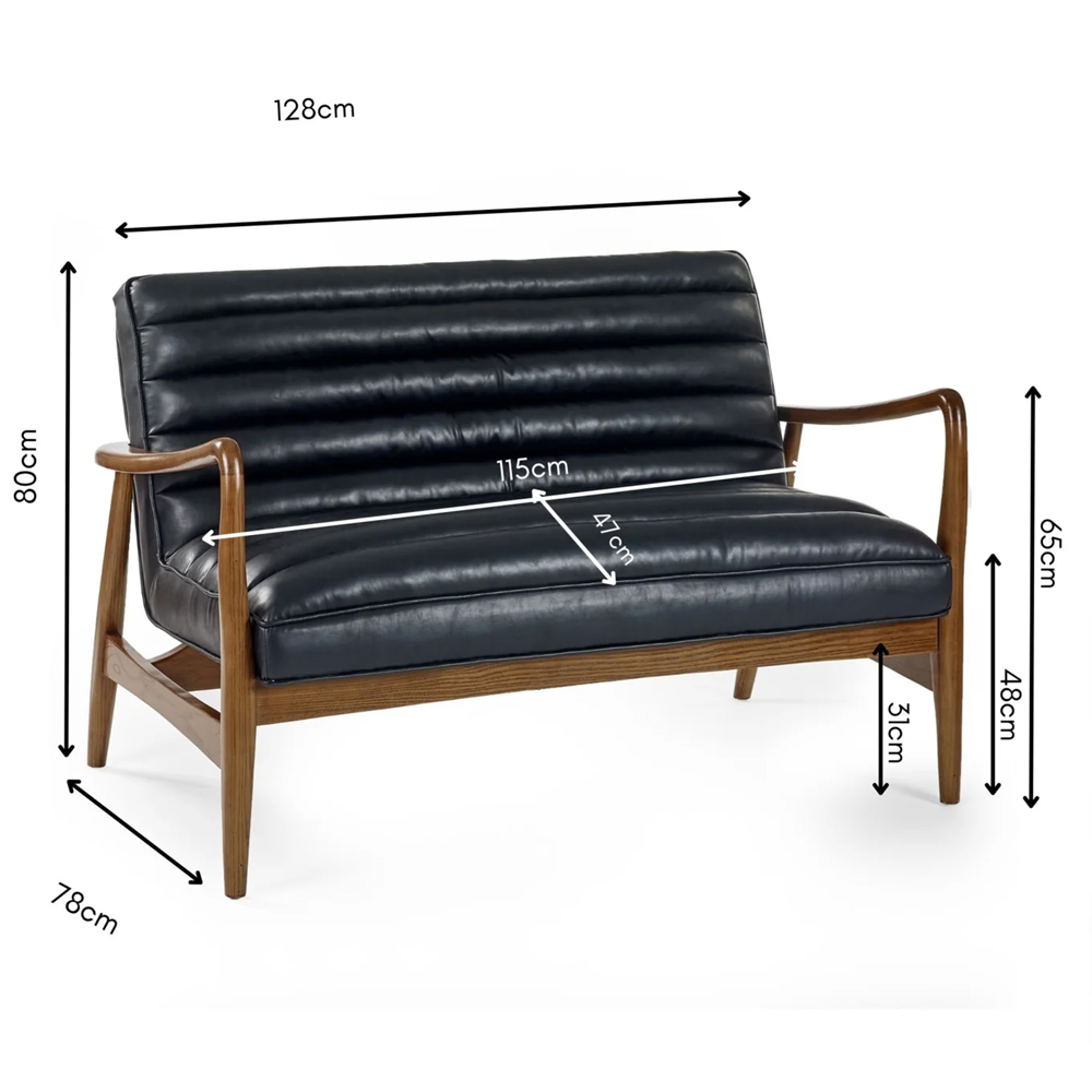 Marseille Faux Leather 2 Seater Sofa - Black