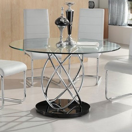Marseille Glass Dining Table In Clear With Chrome Supports