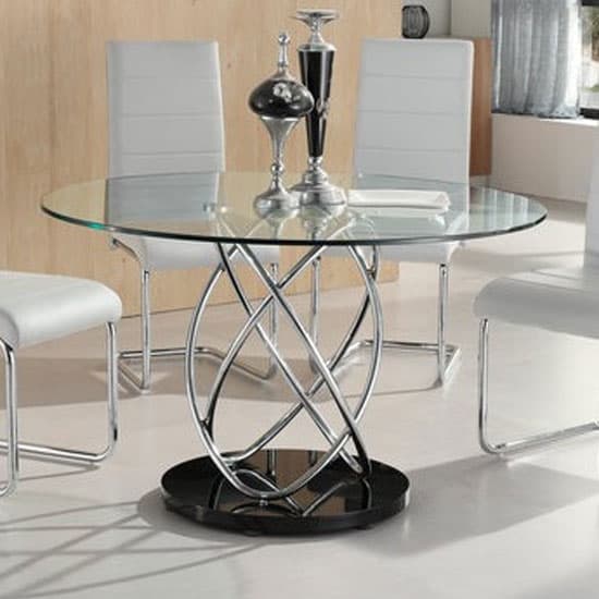 Photo of Marseille clear glass dining table with chrome supports