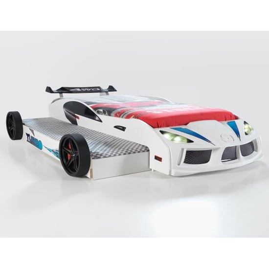 Product photograph of Marseille Kids Double Racing Car Bed In White With Led from Furniture in Fashion