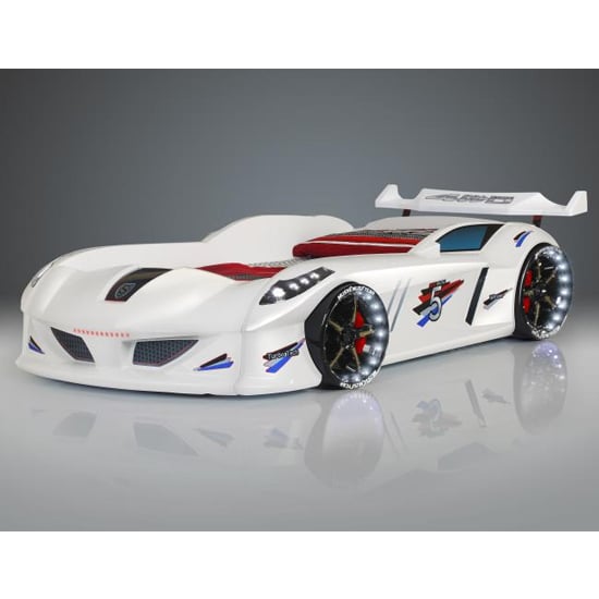 Product photograph of Marseille Speedy Kids Racing Car Bed In White With Led from Furniture in Fashion