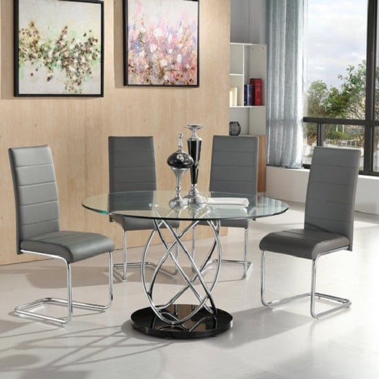 Product photograph of Marseille Glass Dining Table With 4 Daryl Grey Dining Chairs from Furniture in Fashion