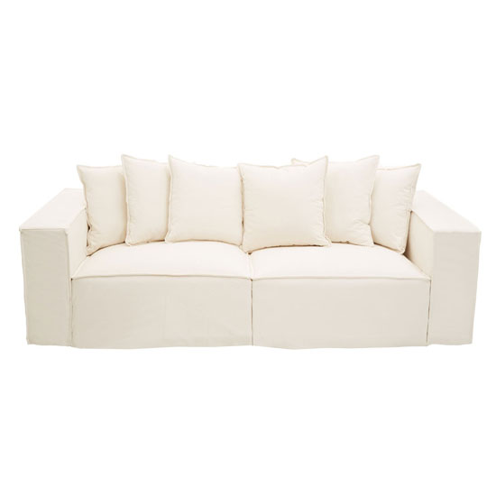 Milles Fabric Upholstered 3 Seater, Cream Material Sofa