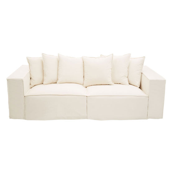 Milles Fabric Upholstered 3 Seater Sofa In Cream Milles Fabric Upholstered 3 Seater, Cream Material Sofa