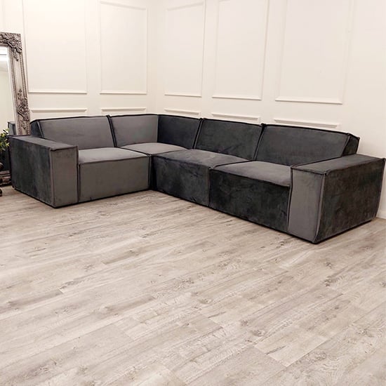 Marsett Velvet Corner Sofa In Steel