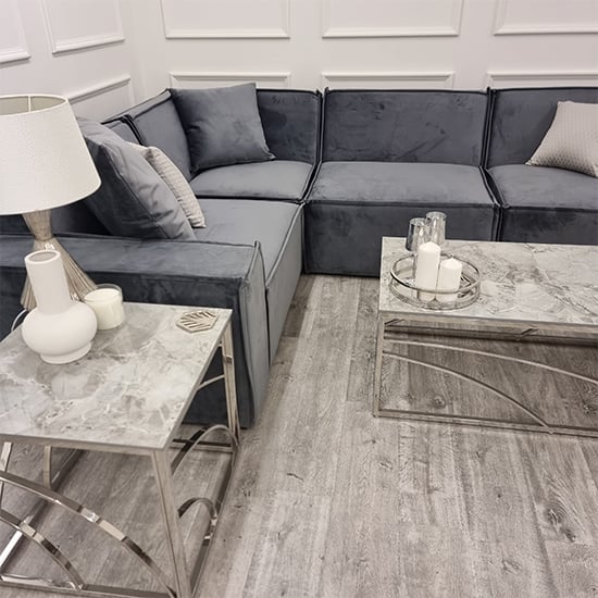 Marsett Velvet Corner Sofa In Steel