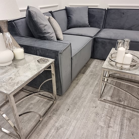 Marsett Velvet Corner Sofa In Steel