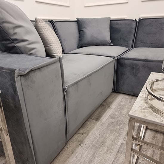 Marsett Velvet Corner Sofa In Steel