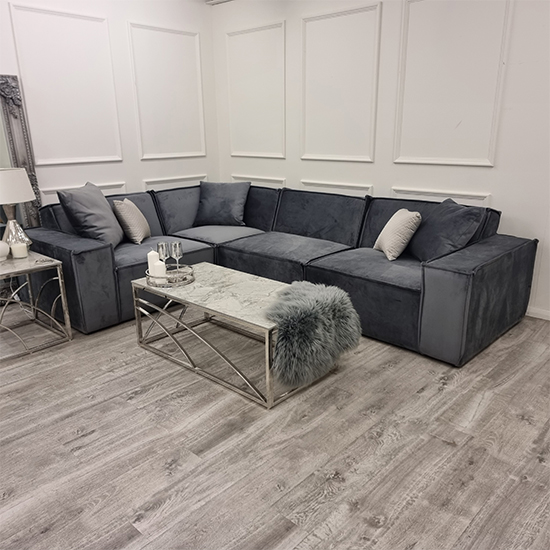 Marsett Velvet Corner Sofa In Steel