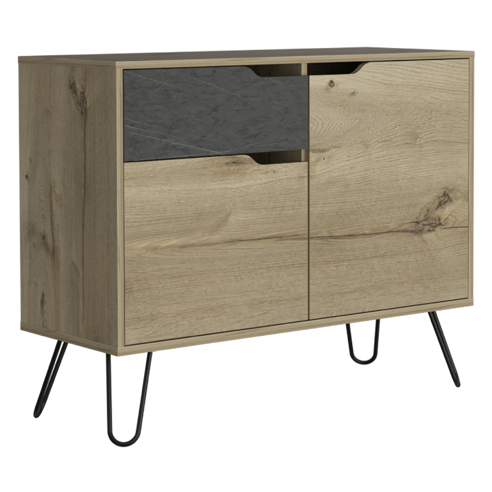 Marsett Wooden Sideboard With 1 Door 3 Drawers In Oak And Grey