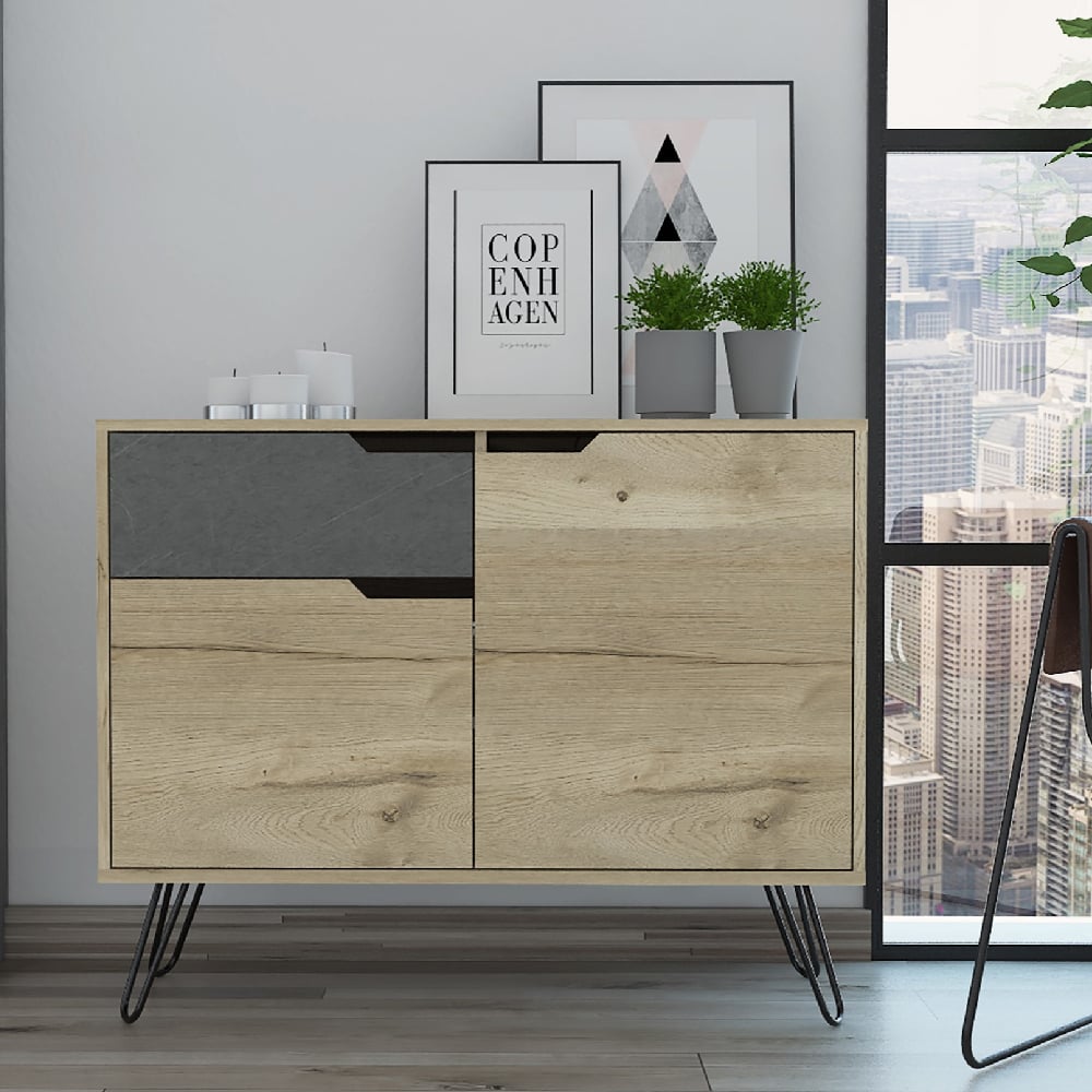 Read more about Marsett wooden sideboard with 1 door 3 drawers in oak and grey