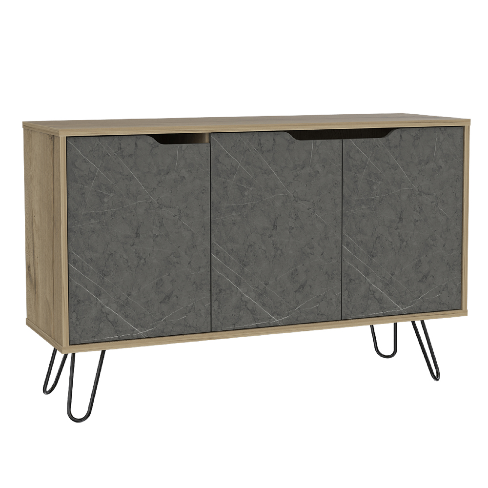 Marsett Wooden Sideboard With 3 Doors In Oak And Grey