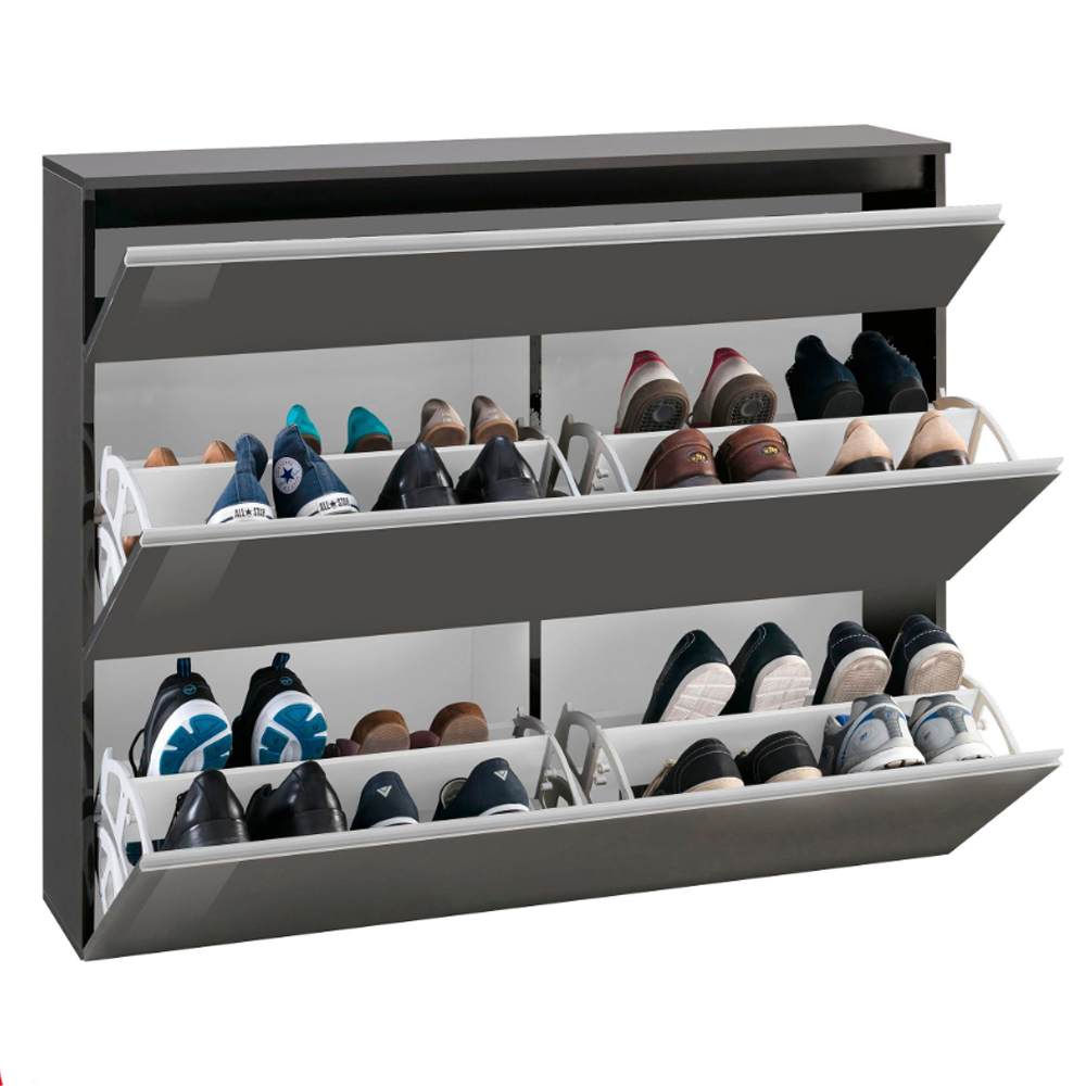 Marshall 120cm High Gloss Shoe Cabinet With 2 Flap Doors In Anthracite