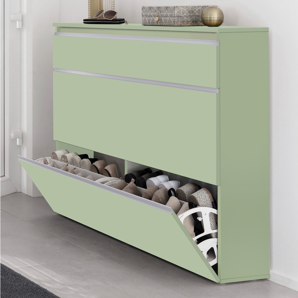 Marshall 120cm Wooden Shoe Cabinet With 2 Flap Doors In Sage Green