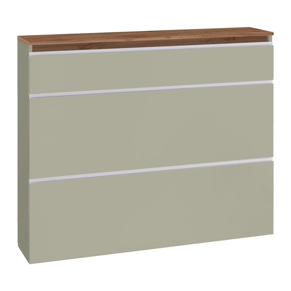 Marshall 120cm Wooden Shoe Cabinet With 2 Flap Doors In Taupe And Oak