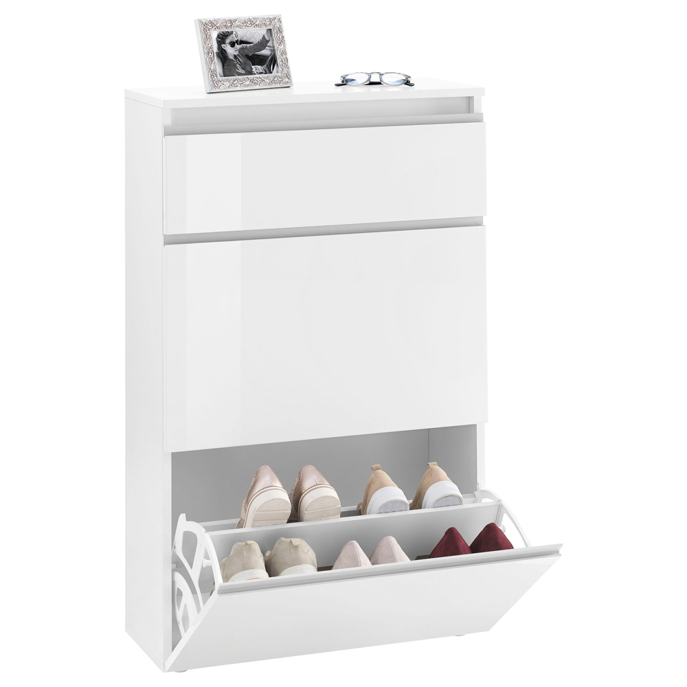 Marshall 60cm High Gloss Shoe Cabinet With 2 Flap Doors In White