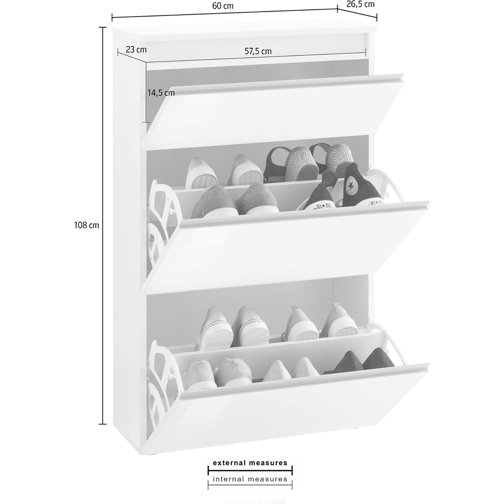 Marshall 60cm High Gloss Shoe Cabinet With 2 Flap Doors In White