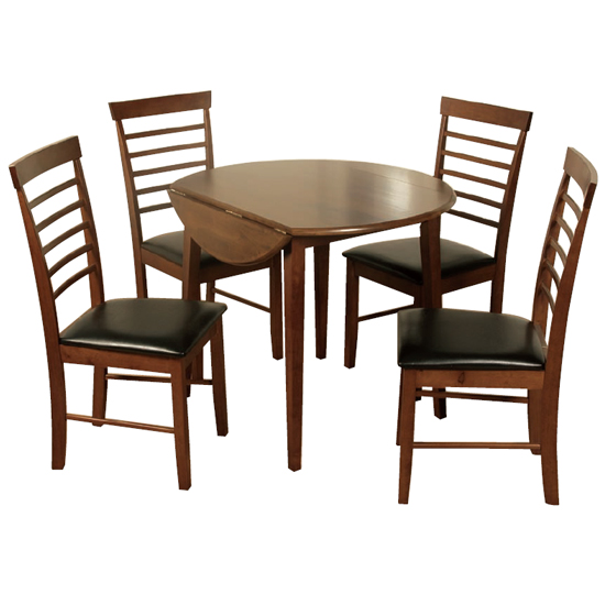 Marsic Round Drop Leaf Dining Set In Dark With 4 Chairs
